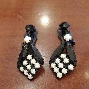 Vintage Jet & Milk Glass Clip Earrings